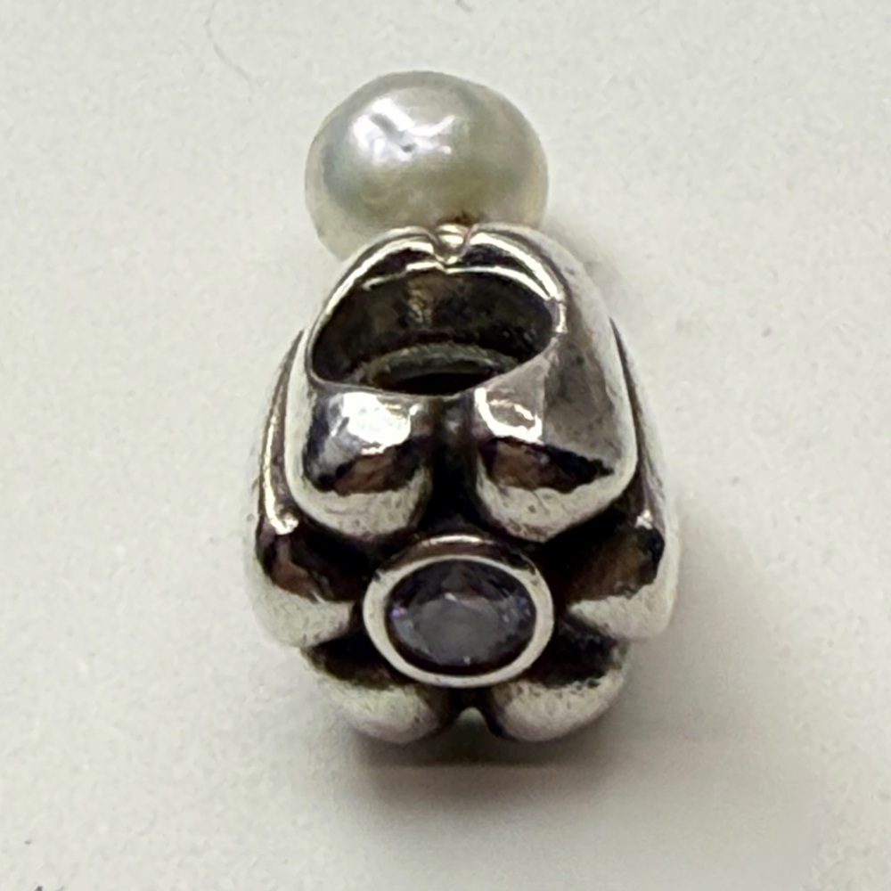 Pandora White Pearl Drop Dangle Charm Clear CZ Accent ALE 925